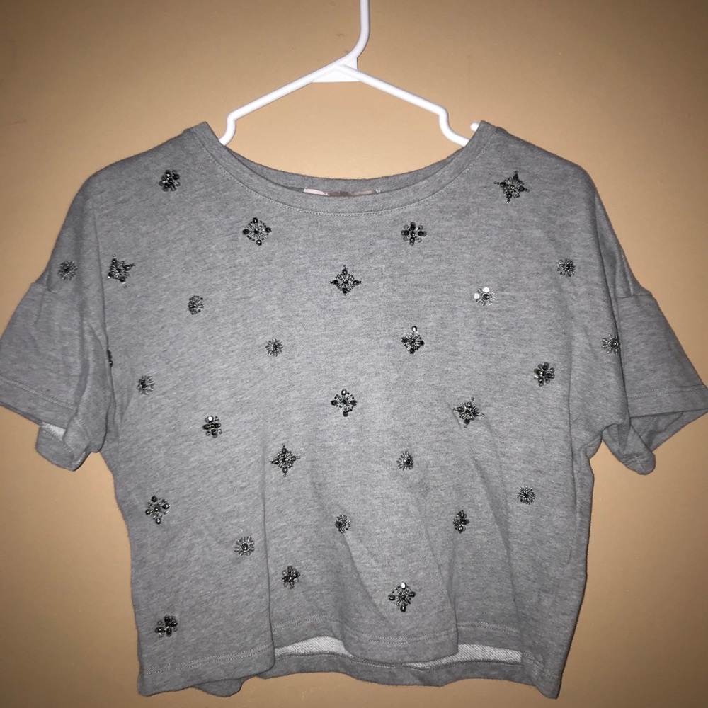 Forever21 Grey Crop Tee with Rhinestone Detailt